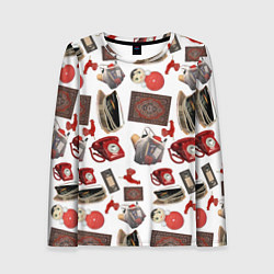 Лонгслив женский Неваляшка утюг ретро авоська петушок телефон, цвет: 3D-принт
