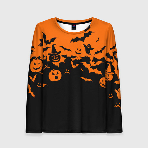 Женский лонгслив Хэллоуин тыквы и призраки / 3D-принт – фото 1