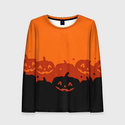 Женский лонгслив Хэллоуин счастливые тыквы / 3D-принт – фото 1