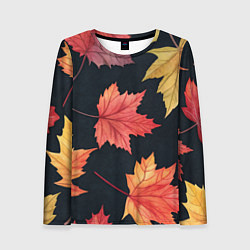 Женский лонгслив Кленовые листья на черном - акварельный паттерн