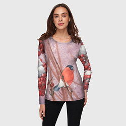 Лонгслив женский Акварельный снегирь в рябине, цвет: 3D-принт — фото 2