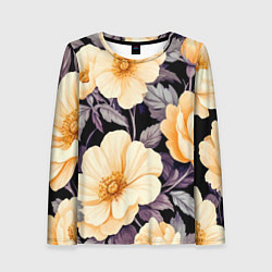 Лонгслив женский Крупные жёлтые цветы, цвет: 3D-принт
