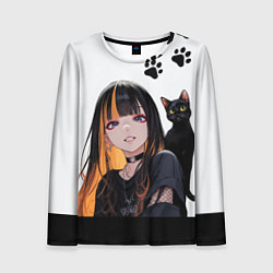 Женский лонгслив Девушка и кот