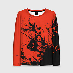 Лонгслив женский Взрыв чёрной краски на красно-оранжевом, цвет: 3D-принт