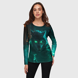 Лонгслив женский Волк с зелеными глазами с молниями, цвет: 3D-принт — фото 2