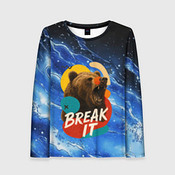 Лонгслив женский Break it злой медведь, цвет: 3D-принт