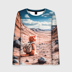 Лонгслив женский Котёнок путешественник в пустыне, цвет: 3D-принт