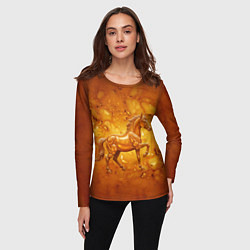 Лонгслив женский Лошадь из желтого янтаря, цвет: 3D-принт — фото 2