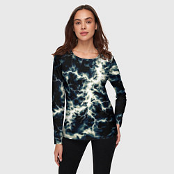 Лонгслив женский Чёрно-синий разряд абстракция, цвет: 3D-принт — фото 2
