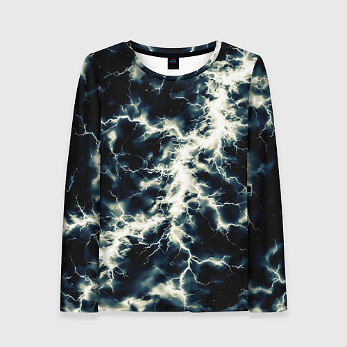 Женский лонгслив Чёрно-синий разряд абстракция / 3D-принт – фото 1