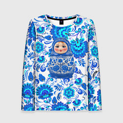Женский лонгслив Русская матрёшка в гжельских узорах