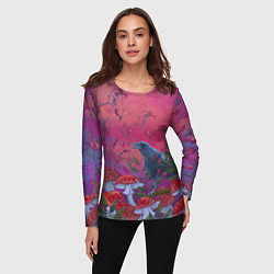 Лонгслив женский Готический ворон в мухоморах, цвет: 3D-принт — фото 2