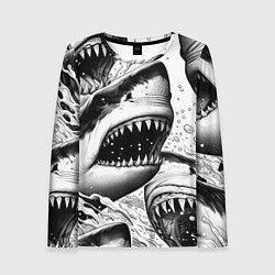 Лонгслив женский Белая акула - стая, цвет: 3D-принт