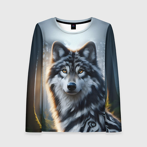 Женский лонгслив Морда волка - Россия / 3D-принт – фото 1
