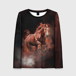 Лонгслив женский Коричневая лошадь в прыжке, цвет: 3D-принт