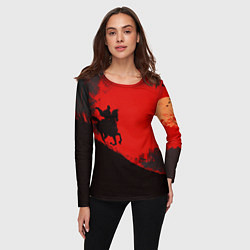 Лонгслив женский Лошадь скачет на красном фоне, цвет: 3D-принт — фото 2