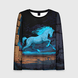 Лонгслив женский Лошадь в синем свете, цвет: 3D-принт