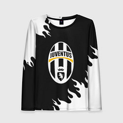 Лонгслив женский Juventus белый огонь текстура, цвет: 3D-принт