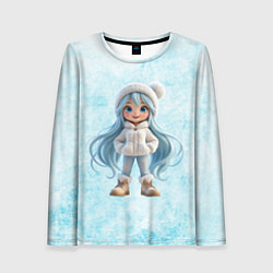 Женский лонгслив Девочка-зима с синими волосами