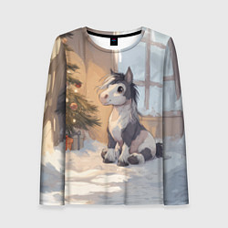 Лонгслив женский Лошадка у елки, цвет: 3D-принт