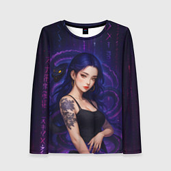 Женский лонгслив Девушка с тату на руке и пурпурная змея