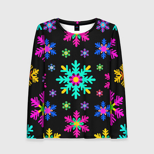 Женский лонгслив Снежинки ретро / 3D-принт – фото 1