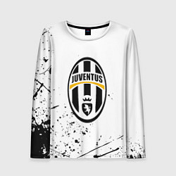 Лонгслив женский Ювентус черные краски всплеск, цвет: 3D-принт
