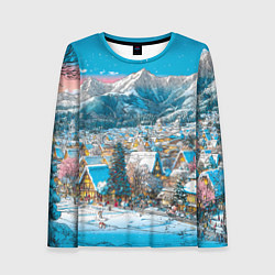 Женский лонгслив Новогодняя деревушка в горах