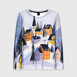 Женский лонгслив Новогодние домики на горе