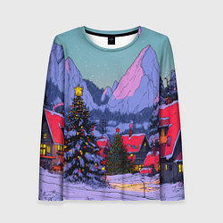 Женский лонгслив Новогодние елки в горном городке