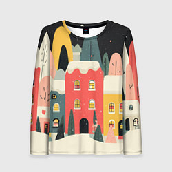Женский лонгслив Разноцветные новогодние дома