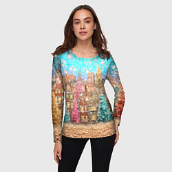 Лонгслив женский Новогодний город в блестках, цвет: 3D-принт — фото 2