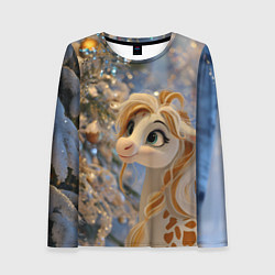 Лонгслив женский Новогодняя лошадка в крапинку, цвет: 3D-принт