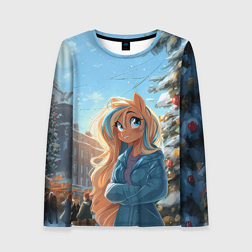Женский лонгслив Лошадка на новогодней площади / 3D-принт – фото 1