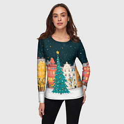 Лонгслив женский Новогодняя ночь в городе, цвет: 3D-принт — фото 2