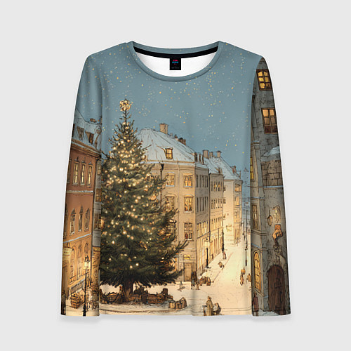Женский лонгслив Елка во дворе города / 3D-принт – фото 1