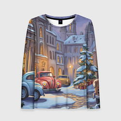 Женский лонгслив Новогодний снежный двор