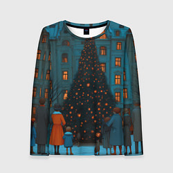 Женский лонгслив Люди встречают новый год во дворе