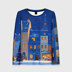 Женский лонгслив Синяя новогодняя елочка во дворе