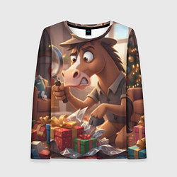 Лонгслив женский Новогодний конь сыщик, цвет: 3D-принт