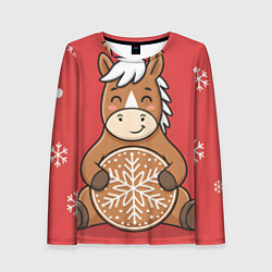 Женский лонгслив Новогодняя лошадка с печенькой