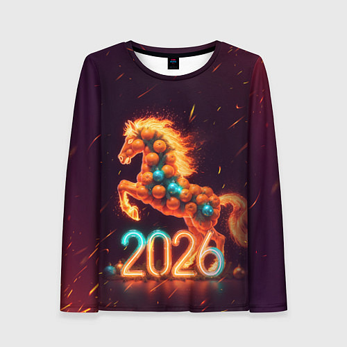 Женский лонгслив Новогодняя мандариновая лошадь 2026 / 3D-принт – фото 1