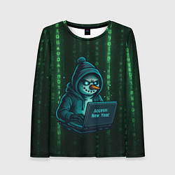 Лонгслив женский Снеговик - хакер взламывает Новый год, цвет: 3D-принт