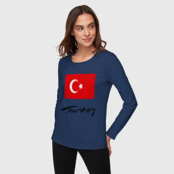 Лонгслив хлопковый женский Turkey, цвет: тёмно-синий — фото 2