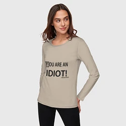 Лонгслив хлопковый женский You are an idiot!, цвет: миндальный — фото 2