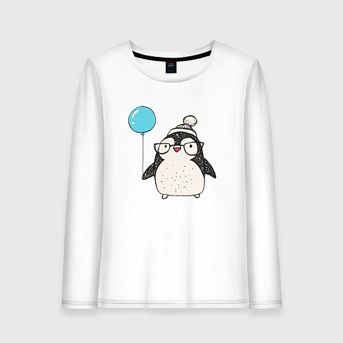 Женский лонгслив Пингвин-мальчик с шариком / Белый – фото 1