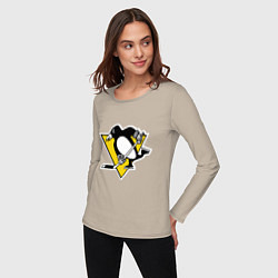 Лонгслив хлопковый женский Pittsburgh Penguins, цвет: миндальный — фото 2