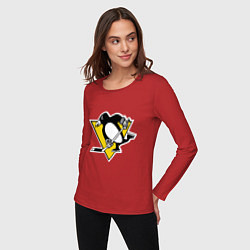 Лонгслив хлопковый женский Pittsburgh Penguins, цвет: красный — фото 2