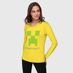 Лонгслив хлопковый женский Minecraft logo grey, цвет: желтый — фото 2