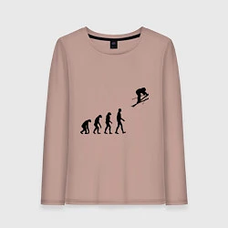 Лонгслив хлопковый женский Эволюция лыжник, цвет: пыльно-розовый